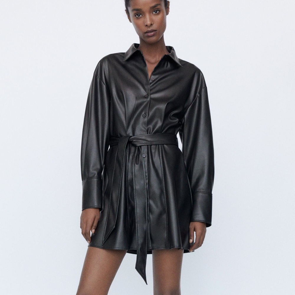 Zara Faux Leather Belted Dress